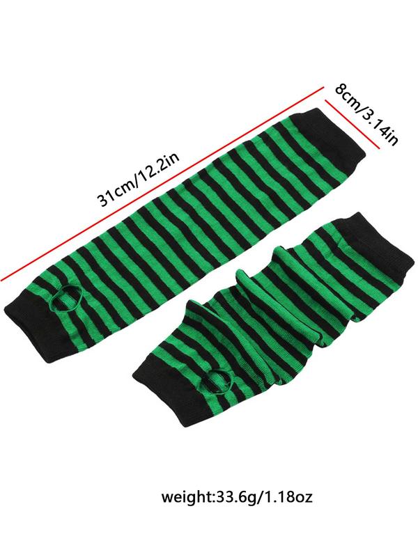 Women's Striped Print Fingerless Gloves, 2024 New Style Fashionable Long Arm Gloves for Daily Wear, Casual Trendy Accessories for Women & Girls for Outfit Matching