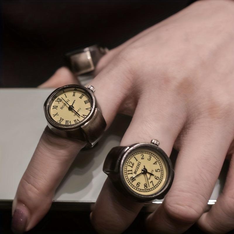 Vintage Mini Finger Ring Watch Roman Numenal Punk Quartz Watch Trendy Couple Finger Ring Watches Accessories