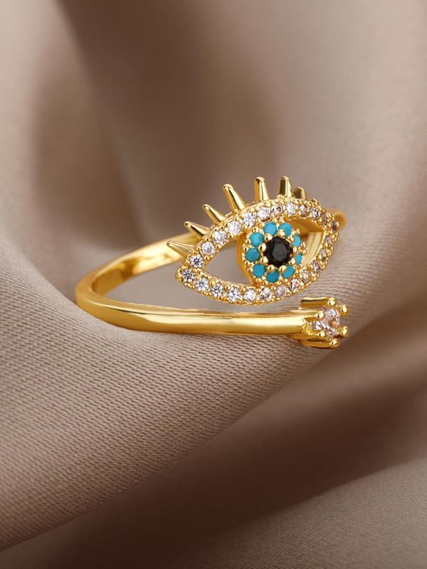 Women's Luxury Style Rhinestone Eye Decor Cuff Ring, Elegant All-match Jewelry for Girls Gift, Female Classic Fashion Accessories for Daily Wear