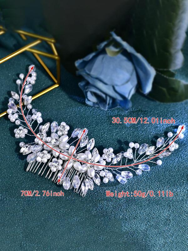 Elegant Faux Pearl & Rhinestone Decorated Bridal Headband, Wedding Bridal Party Favor Hair Accessories, Minimalist Headwear Suitable for Thick Hair
