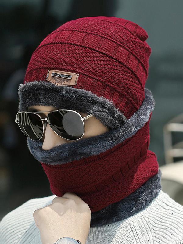 Men's 2pcs Woolen Beanie Skull Cap & Neck Warmer for Winters with Faux Fur Inner Side for Men, Warm Hat & Scarf Set for Winter
