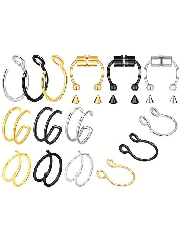 Summer Stainless Steel Fake Septum Piercing Rings for Beach Holiday, 2024 Fake Nose Pierce, Boys & Girls Birthday Gift, Body Piercing Jewelry for Daily Cool