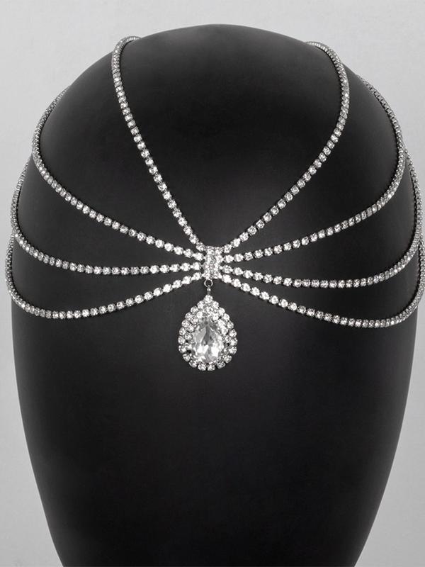 Multi-layer Water Drop Rhinestone Decorated Bridal Headwear, Exquisite Tiered Layer Design Headwear for Wedding Party, Fashionable Hair Accessories for Women