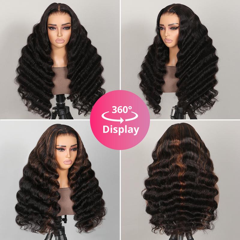 Megalook Glueless Wigs Human Hair Pre Plucked Pre Cut Loose Deep Wave Lace Front Wigs 6x5 Closure Wigs Human Hair 12A Loose Curly Wig Bleached Knots