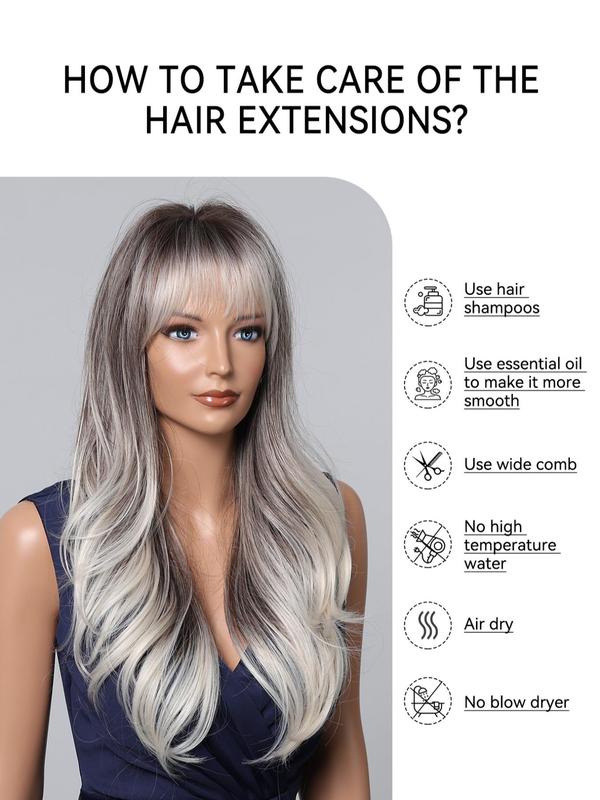 22 Inch Long Curly Ombre Grey Wigs for Women, Gorgeous Fluffy Wigs with Bangs, Synthetic Full Machine Wigs for Party, Daily Use