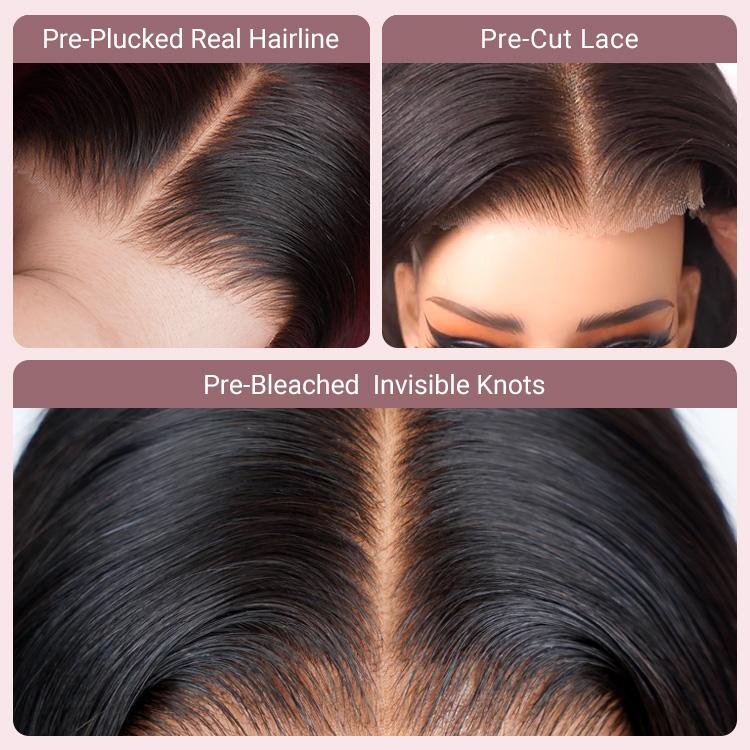 West Kiss Ready Go Pre Cut Glueless 7x4 Bob Wig Straight Human Hair Wig Pre Bleached Pre Plucked With Baby Hair