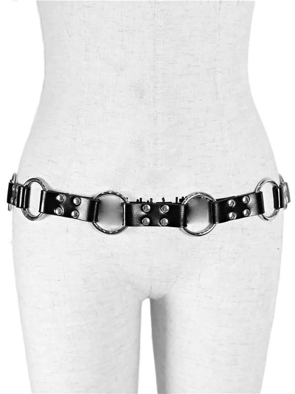 Women's Punk Style Studded Decor O-ring Design PU Buckle Belt, Fashion Belt for Party, Daily Clothing Decor, Trendy All-match & Exquisite Belt for Birthday Gift