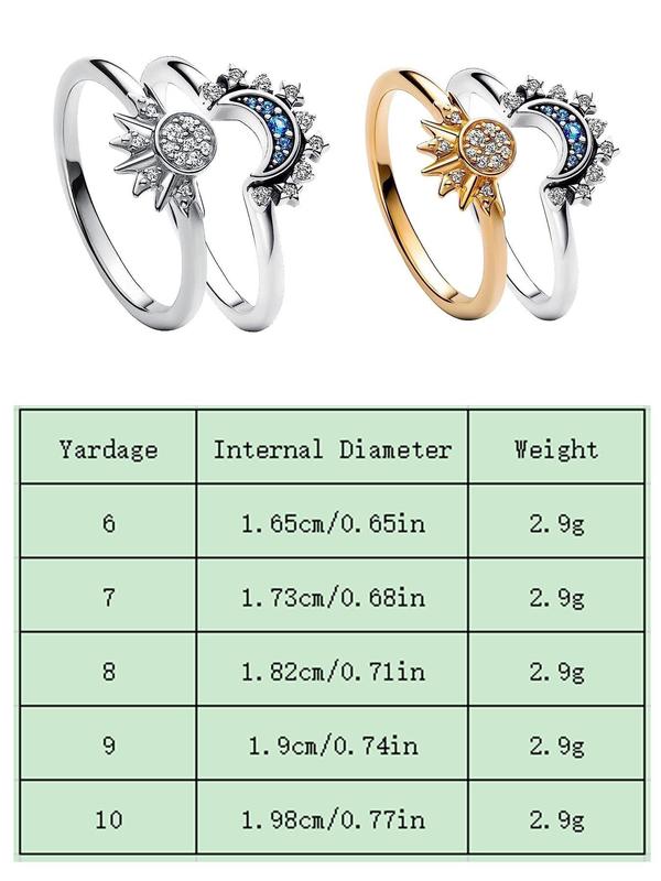 Sun & Moon Rhinestone Design Ring, 2024 New Style Fashion Jewelry for Party, Daily Clothing Decor, Trendy All-match Perfect Holiday Gifts for Family, Wife, and Friend