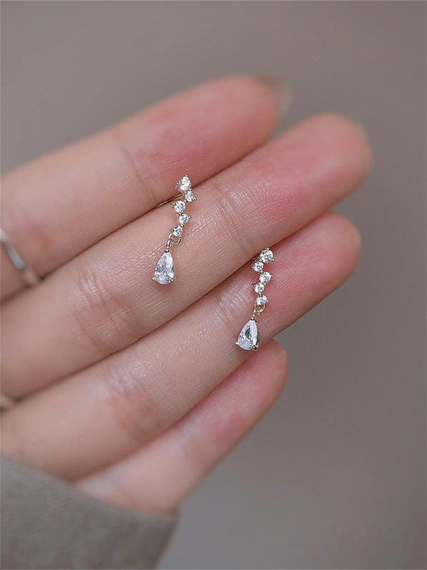 1 Pair Women's Elegant Rhinestone Decorated Dangle Earrings, Trendy Exquisite Tassel Design Drop Earrings, Fashionable Jewelry for Women for Daily Decoration