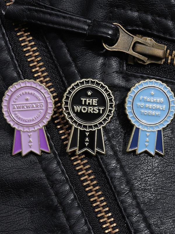 Cute Funny Medal Design Brooch, 3 Counts set Trendy Novelty Badge for Backpacks, Hats & Clothes Decor, Casual Kawaii Accessories As Gift for Men & Women