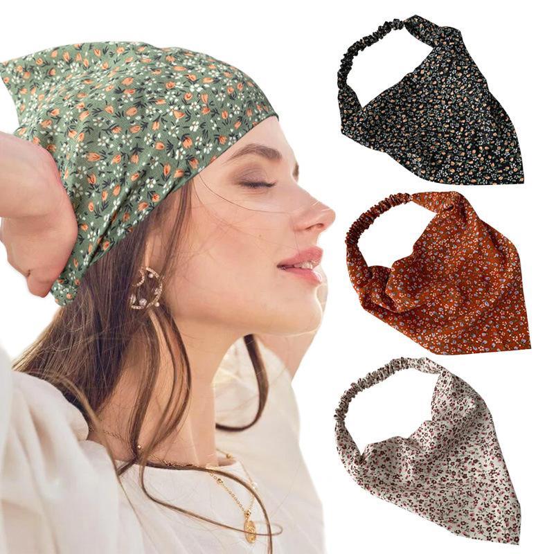 Floral Print Bandana, Cute Wide Band Triangle Scarf, Elastic Headband for Women & Girls, Fashion Hair Accessories for Beach, Travel, Vacation, Fall Accessories, Hair Accessories