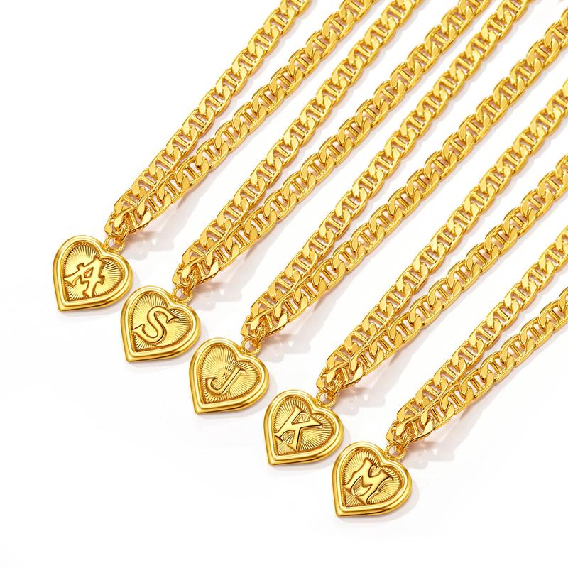 U7 Initial Pendant Anklet Heart Pendant Mariner Chain Figaro Chain Stu-Link Chain Anklet Ankle Bracelet Letter Pendant Golden Anklet Waterproof Summer Beach Jewelry for Women