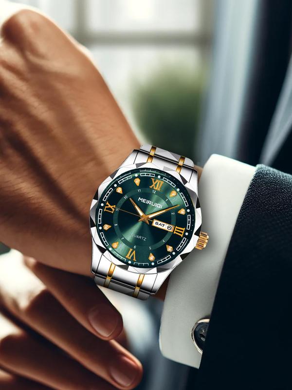 Men's Business Fashion Round Dial Analog Quartz Watch, Fashion Watch for Party, Daily Clothing Decor, Trendy All-match & Exquisite Watch for Birthday Gift with Box