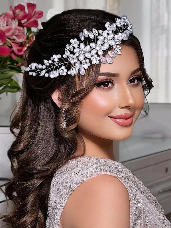 Elegant Faux Pearl & Rhinestone Decorated Bridal Headband, Wedding Bridal Party Favor Hair Accessories, Minimalist Headwear Suitable for Thick Hair