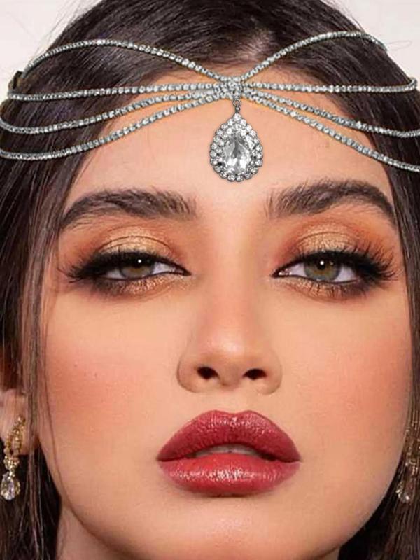 Multi-layer Water Drop Rhinestone Decorated Bridal Headwear, Exquisite Tiered Layer Design Headwear for Wedding Party, Fashionable Hair Accessories for Women