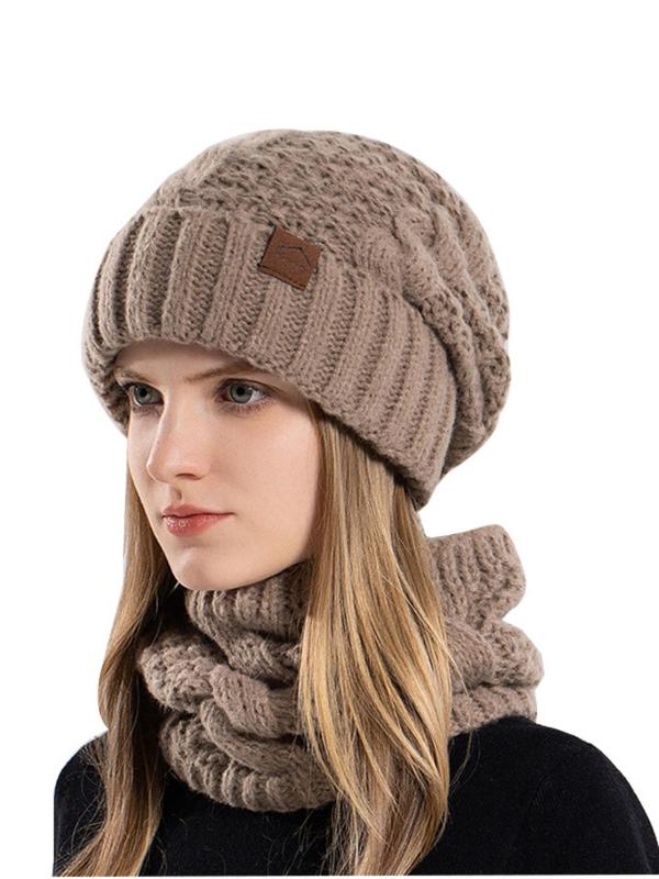 Women's Solid Color Braided Design Beanie Hat, Casual Warm Knit Hat, Fashion Accessories for Fall & Winter