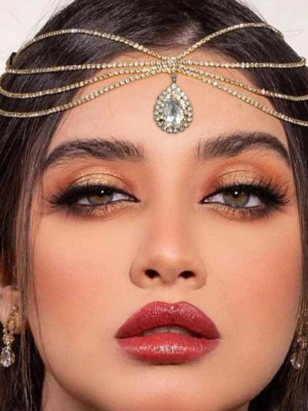 Multi-layer Water Drop Rhinestone Decorated Bridal Headwear, Exquisite Tiered Layer Design Headwear for Wedding Party, Fashionable Hair Accessories for Women