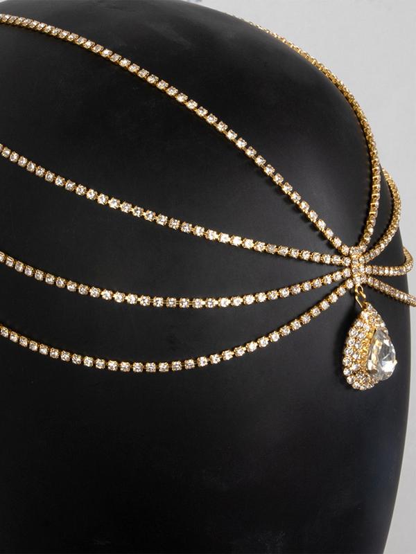 Multi-layer Water Drop Rhinestone Decorated Bridal Headwear, Exquisite Tiered Layer Design Headwear for Wedding Party, Fashionable Hair Accessories for Women