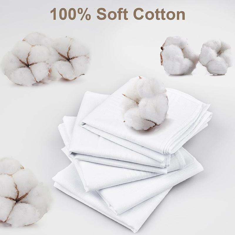 20pcs Cotton Handkerchiefs for Men, White Pocket Squares, Large Size, 100% Soft Cotton, Bulk. Suit Accessories, Hankies.
