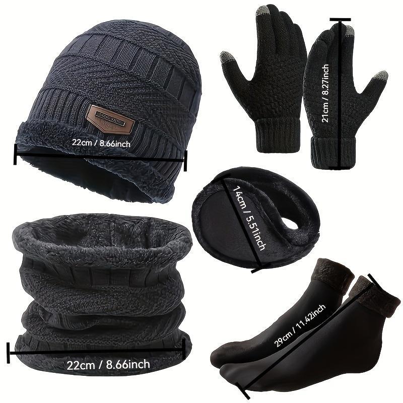 Winter Warm Knitted Set, 5 Counts set Hat & Gloves & Ear Cover & Neck Gaiter & Socks, Outdoor Sports Accessories for Men & Women