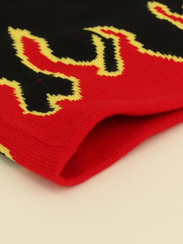 Y2k Fire Print Graphic Beanie Hat for Men & Women, Casual Knit Top Tier Hat for Fall & Winter, Warm Knitted Fitted Hat for Outdoor, Hip Hop Pop Streetwear