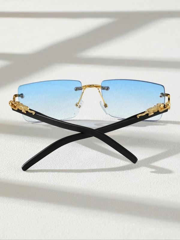 Unisex Simple Style Rectangle Frame Sunglasses, Trendy Casual Rimless Sunglasses for Everyday Use, Fashion Accessories for Outdoor Activities