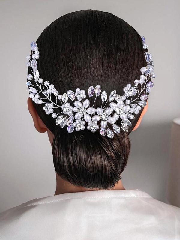 Elegant Faux Pearl & Rhinestone Decorated Bridal Headband, Wedding Bridal Party Favor Hair Accessories, Minimalist Headwear Suitable for Thick Hair