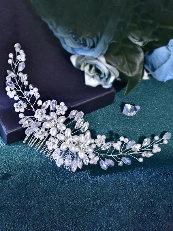 Elegant Faux Pearl & Rhinestone Decorated Bridal Headband, Wedding Bridal Party Favor Hair Accessories, Minimalist Headwear Suitable for Thick Hair