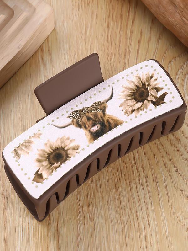 Western Cowboy Style Hair Claws, Sunflower & Bull Head Pattern Hair Claws, Fashion Hair Accessories for Women & Girls