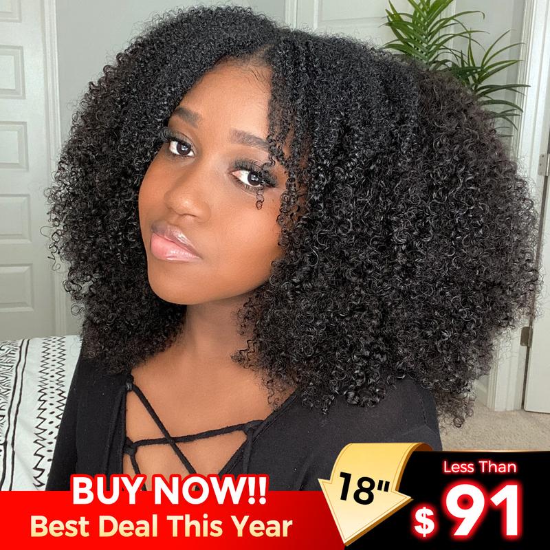 Vshow Afro Kinky Curly Hair V Part Wig No Leave Out Thin Part Human Hair Wigs For Beginner Protective Style Half Wig Curly Human Hair Glueless Wig