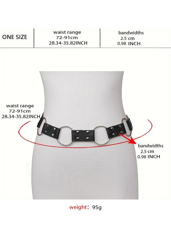 Women's Punk Style Studded Decor O-ring Design PU Buckle Belt, Fashion Belt for Party, Daily Clothing Decor, Trendy All-match & Exquisite Belt for Birthday Gift