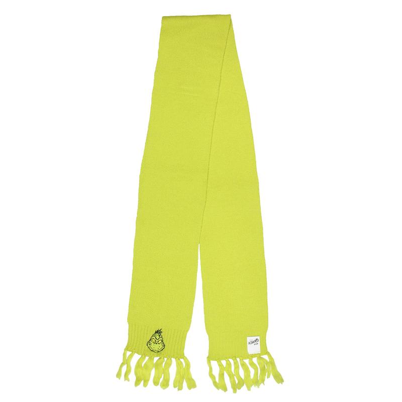 Dr. Seuss The Grinch Embroidered Design Adult Knit Scarf and Pom Cuffed Beanie Set