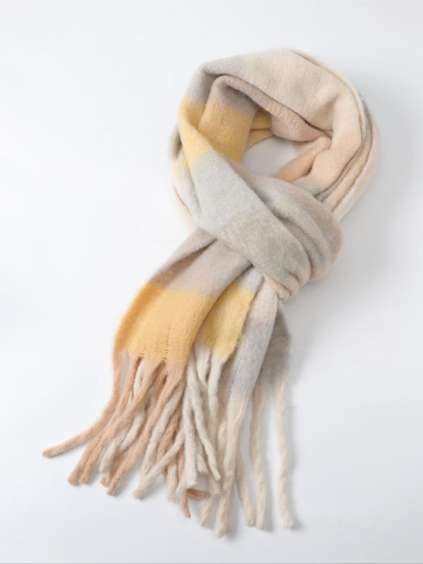 Women's Fashionable Plaid Pattern Tassel Design Scarf, Casual Soft Warm Shawl for Fall & Winter, Fashion Accessories for Women & Girls
