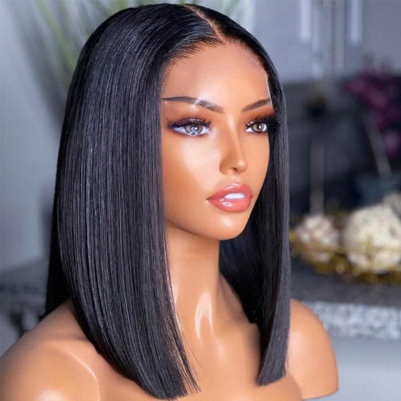 West Kiss Ready Go Pre Cut Glueless 7x4 Bob Wig Straight Human Hair Wig Pre Bleached Pre Plucked With Baby Hair