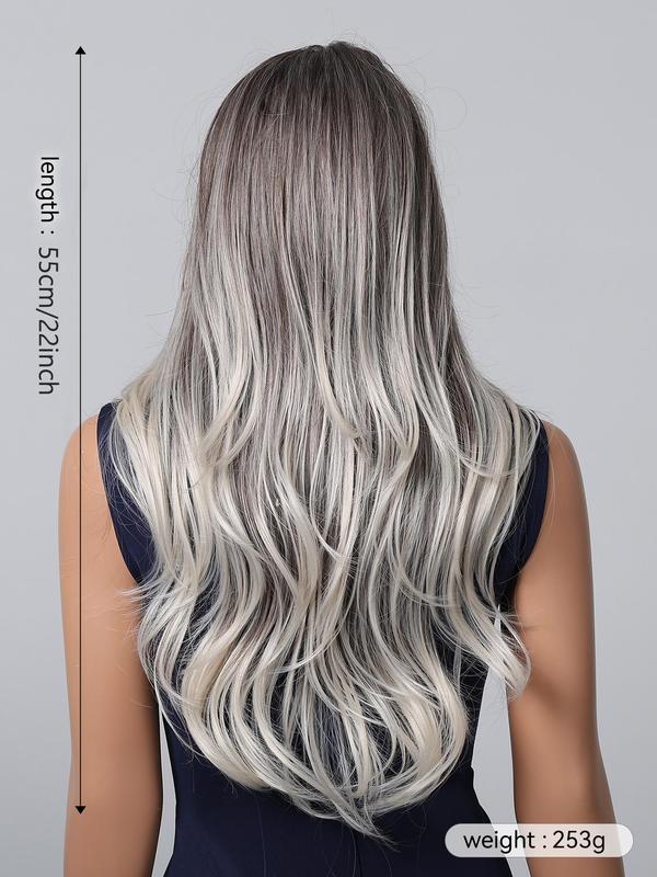 22 Inch Long Curly Ombre Grey Wigs for Women, Gorgeous Fluffy Wigs with Bangs, Synthetic Full Machine Wigs for Party, Daily Use