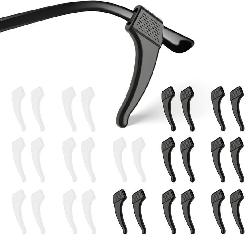 16Pairs Anti-Slip Eyeglass Ear Grips Hook, Comfortable  Elastic Eyeglasses Temple Tips Sleeve Holder-For Eyeglasses Sunglasses Spectacles Glasses Reading (8 Black & 8 Clear)