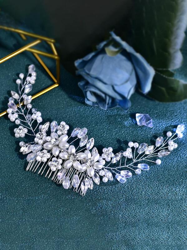 Elegant Faux Pearl & Rhinestone Decorated Bridal Headband, Wedding Bridal Party Favor Hair Accessories, Minimalist Headwear Suitable for Thick Hair
