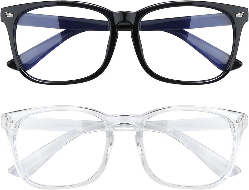 2 Pack，Computer Glasses，Fashion Glasses for Women and man（black+white）