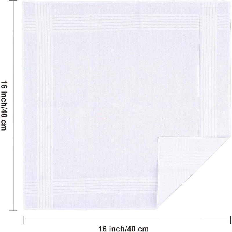 20pcs Cotton Handkerchiefs for Men, White Pocket Squares, Large Size, 100% Soft Cotton, Bulk. Suit Accessories, Hankies.