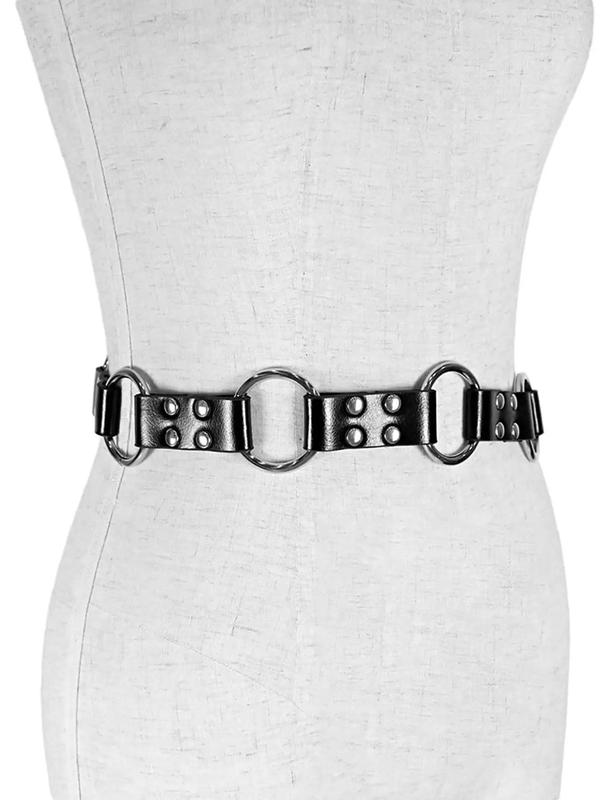 Women's Punk Style Studded Decor O-ring Design PU Buckle Belt, Fashion Belt for Party, Daily Clothing Decor, Trendy All-match & Exquisite Belt for Birthday Gift