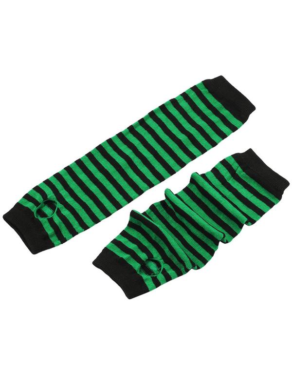 Women's Striped Print Fingerless Gloves, 2024 New Style Fashionable Long Arm Gloves for Daily Wear, Casual Trendy Accessories for Women & Girls for Outfit Matching