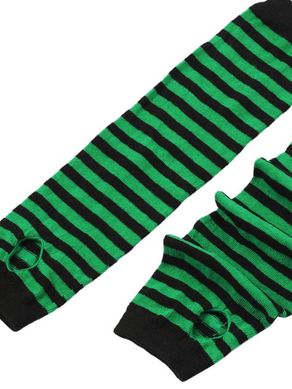 Women's Striped Print Fingerless Gloves, 2024 New Style Fashionable Long Arm Gloves for Daily Wear, Casual Trendy Accessories for Women & Girls for Outfit Matching