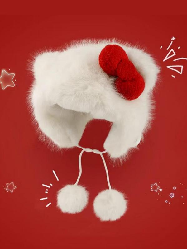 Cute Bow Design Hat & Scarf & Gloves Set, Women's Thickened Warm Hat & Scarf & Gloves Set, Fashion Accessories for Fall & Winter