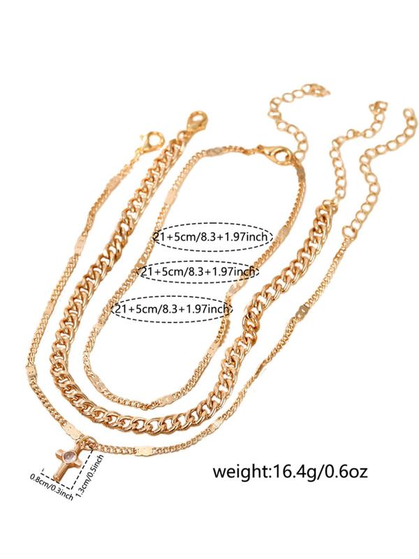 3pcs set Women's Elegant Trendy Chain Anklet, Multilayer Cross Pendant Anklet, Fashionable Anklet for Daily & Party Decoration