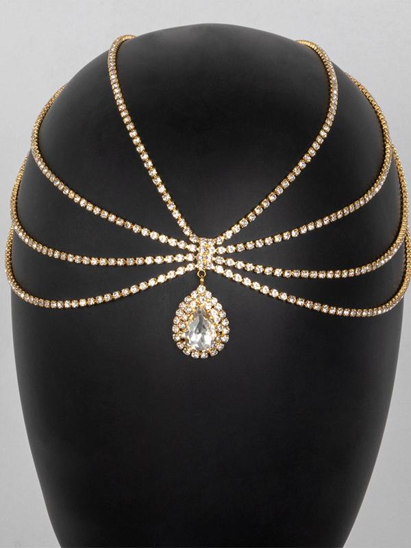 Multi-layer Water Drop Rhinestone Decorated Bridal Headwear, Exquisite Tiered Layer Design Headwear for Wedding Party, Fashionable Hair Accessories for Women