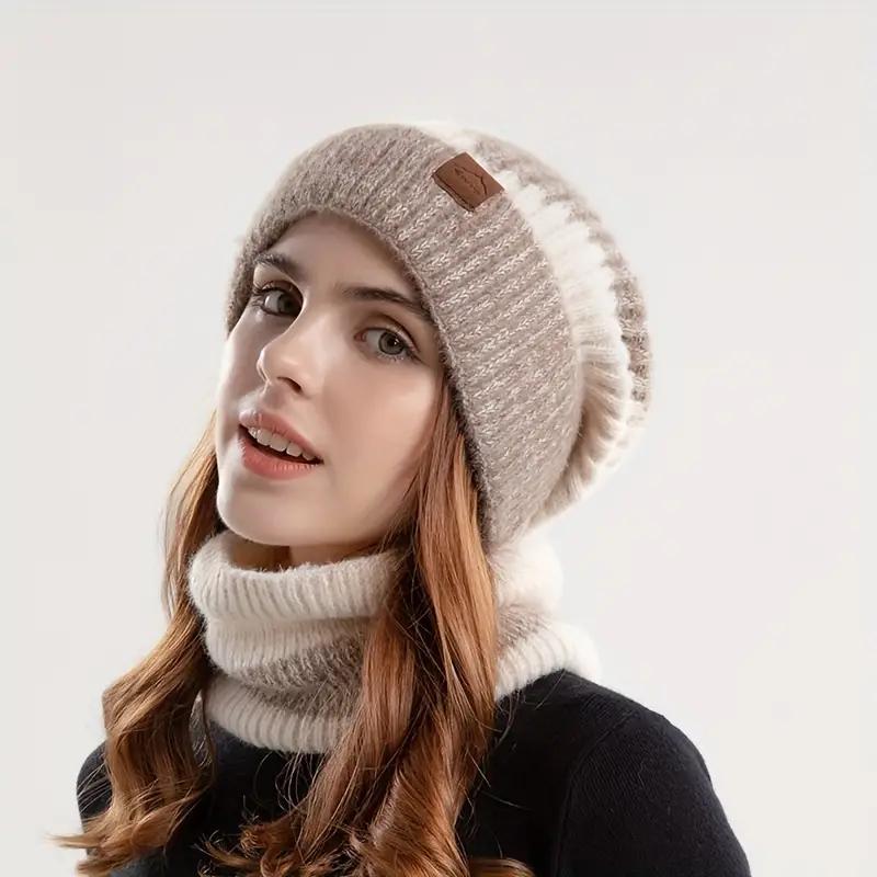 Women's Knit Hat & Scarf Set for Christmas Gift, 2 Counts set Winter Warm Knit Hat with Ear Protection Design, Outdoor Warm Keeping Neck Gaiter for Women & Girls