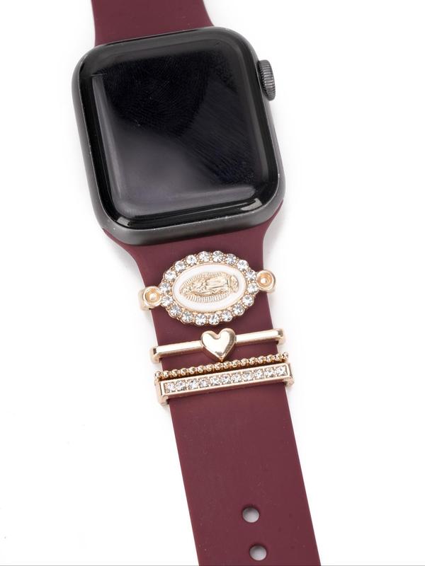 Rhinestone Decor Heart Design Watch Band Rings, Fashionable Watch Band Charms for Women & Girls, Trendy All-match & Exquisite Watch Accessories for Birthday Gift
