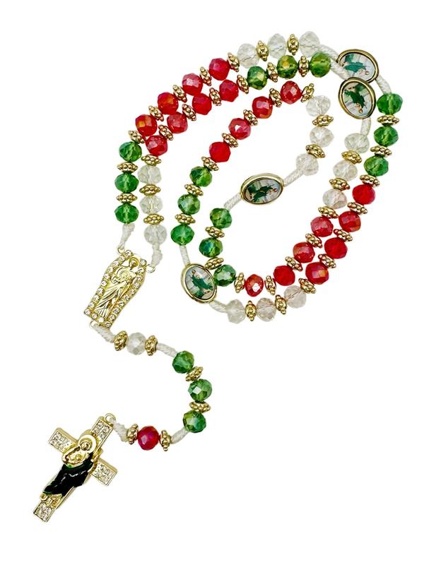 Rhinestone Decorated Saint Jude Cross Pendant Necklace, Ethnic Pattern Beaded Necklace for Women & Men, Fashion Jewelry for Party, Daily Decor, for Birthday Gift