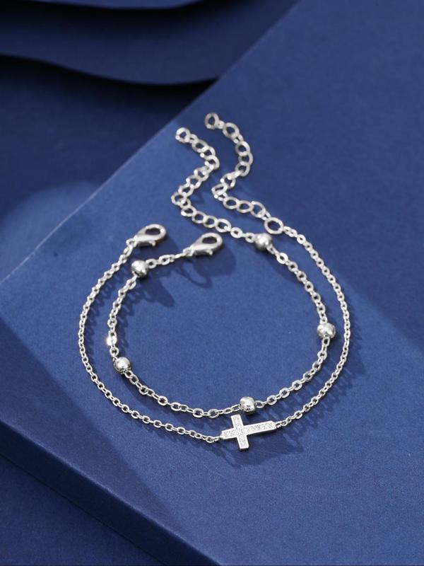 Elegant Cross & Bead Charm Design Bracelets, Exquisite Trendy Adjustable Strap Bracelets for Women, Chic Gorgeous Jewelry As Gift for Girlfriend