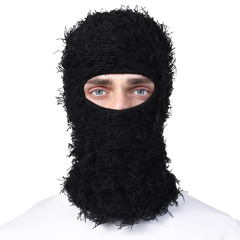 Knitted Face Mask Funny Wool Head Cover Baraklafar Hat Halloween Warmth Head Cover Solid Color Distressed Balaclava Mask, Full Face Cover Windproof Thermal Ski Mask, Outdoor Knit Headgear